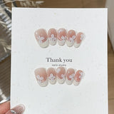 10Pcs Lovely Sweet Bowknot Fruit Nail Summer Flowers Pearl Press on Nails Colorful Almond French False Nails Cat Eye Fake Nails