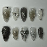 Popxstar 24pcs Sweet False Nail Patches Detachable Fake Nail Tips With Bowknots Love Heart Pearl Design Pink Almond Korean Press On Nail