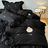 Popxstar 3pcs bow embroidery Bedding set ruffles Duvet Cover Set (1*Duvet Cover + 2*Pillowcase, Without Core)for bedroom guest room