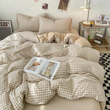 Popxstar Japanese Style Check Queen Duvet Cover Set 1/3 Pcs Soft Washed Quilt Cover and Pillowcase or Only Quilt Covers Blanket Cover Set