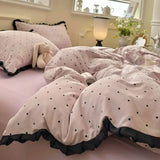 3/4Pcs Bedding Set French Bow Lace Romantic And Cute Girls' Bedroom Bedding Set Queen Bed Sheets Pillowcase Duvet Cover Flat