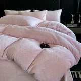 4pcs Thickened Carved Milk Fleece Four Piece Set for Winter Warmth Coral Fleece Duvet Cover Flannel Sheet Pillowcase Bedding