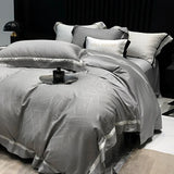 Popxstar  Luxury Satin Jacquard Bedding Set 1000TC Lyocell Cotton Soft Silky Duvet Cover Set Bed Sheet/Fitted Sheet Pillowcases 4Pcs