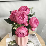 Popxstar 30cm Rose Pink Silk Bouquet Peony Artificial Flowers 5 Big Heads 4 Small Bud Bride Wedding Home Decoration Fake Flowers Faux