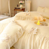 Chic Ruffle Lace Edge Sweet Princess Style Nature Soft Skin Friendly 4pcs Bedding set Bed Sheet Pillowcases Twin Queen King