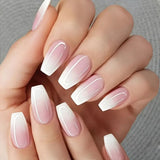 Popxstar 24pcs Gradient Fake Nails French Ballerina Nail Waterproof Faux Medium Coffin false nails Fingernails Press on Nails Tips