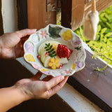 Popxstar  1PC Hand-painted Ceramic Tableware Underglaze Color Vegetable Plate New Flower Relief Plate Household Salad Tableware