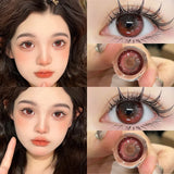 2Pcs New Colored Contacts Lenses with Myopia Yearly Brown Lens Soft Fashion Colored Cosmetics Natural Beauty Pupils