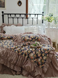Romantic Floral Bedding Set Garden Rose Duvet Cover Heavy Handmade Wrinkle Design Cotton Bedding Only bed sheet style available