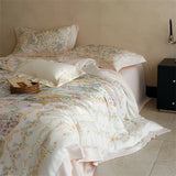 Luxury 100% Mulberry Silk Bedding Set 4pcs Foral Print Duvet Cover Bed Sheet Pillowcase Queen King Size Fitted Sheet Bed Linen