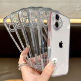 Popxstar  Fashion Tempered Glass Transparent Back Cover for iPhone 16 15 14 13 12 11 Pro Max 14/15/16 Plus Sparkling Powder Soft Edge Case