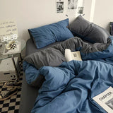 Popxstar  High Quality Solid Color Double Washed Cotton Bedding 4 Pieces Set Student Dormitory Bed Linen Duvet Set Bed Suit