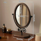Popxstar  Retro Bedroom Desktop Mirror Solid Wood Makeup Mirror Home Desktop Chinese Style Rotatable Vanity Mirror Room Decoration