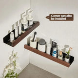 Popxstar Wood Matt Black Bathroom Shelf Organizer Shower Storage Rack Solid Corner Shelves Wall Mounted Toilet Holder Kitchen Shelf
