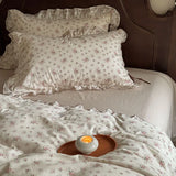Popxstar  100% Cotton Pastoral Floral Print Ruffles Bow Princess Bedding Set Queen King Duvet Cover Set Bed Sheet/Fitted Sheet Pillowcases