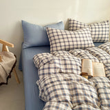 Plaid printing skin-friendly and comfortable double-layer yarn small fresh printing four-piece set, dormitory