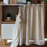 Popxstar 1PC Japanese Solid Color Stripes Short Curtain for Cupboard Kitchen Top and Bottom Edging Sheer Window Drape Study
