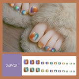 Popxstar  24Pcs Fake Toenails Colorful Cat Eyes Short Square Press On Toes Nails Simple Charm False Nails for Foot Summer DIY Manicure