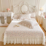 Popxstar  Floral Lace Ruffles 100% Cotton Double Yarn Soft Bedding Set Duvet Cover Quilted Bedspread Bed Skirt Bed Sheet Set Pillowcases