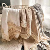 Popxstar Cotton Muslin Swaddle Blankets for Newborn Baby Tassel Receiving Blanket New Born Swaddle Wrap Infant Sleeping Quilt Bed Cover