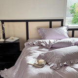 Popxstar  Flowers Embroidery Ruffles Purple Luxury Bedding Set 1000TC Egyptian Cotton Duvet Cover Flat/Fitted Bed Sheet Pillowcases 4Pcs