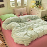 Popxstar  Striped Bedding Set Ins Korean Duvet Cover Set Flat Sheets Set With 2 Pillowcases Single Twin Full Queen Size Bed Linen Set