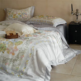 Luxury 100% Mulberry Silk Bedding Set 4pcs Foral Print Duvet Cover Bed Sheet Pillowcase Queen King Size Fitted Sheet Bed Linen