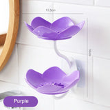 Popxstar  Creative Lotus Flower Soap Box 2 Tier Serving Tray Utensil Holders Suction Wall Tray Floral Soap Dish Shelf Holders Soap Holder