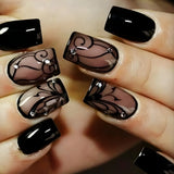 Popxstar 24Pcs Short Ballet False Nails with Bow Design White French Press on Nails Wearable Square Head Full Cover Fake Nail Manicure