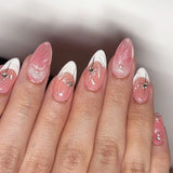 Popxstar  24Pcs Purple Fake Nails Almond Press on Nails Silver Star Designs Full Cover False Nails Tips Woman Y2K Girls Wearable Manicure