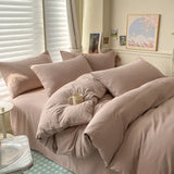 Popxstar Cotton Bed Linen Solid Bedding Set with Sheet Duvet Cover Pillowcases Single Couple Bedsheet King Queen Double Twin Size