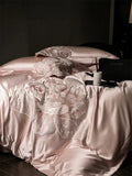 Popxstar  High Precision Damask Egyptian Cotton Flowers Embroidery Luxury Bedding Set Duvet Cover Flat/Fitted Bed Sheet Pillowcasess 4Pcs