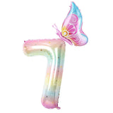 Popxstar  40Inch Colorful Gradient Number Balloon 0-9 Digit Foil Helium Balloon Butterfly Girl Birthday Party Decor Baby Shower Kids Gifts