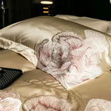 Popxstar  High Precision Damask Egyptian Cotton Flowers Embroidery Luxury Bedding Set Duvet Cover Flat/Fitted Bed Sheet Pillowcasess 4Pcs