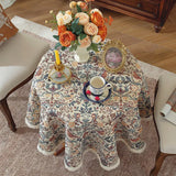 Home Decoration Round Tablecloth Pastoral Floral Jacquard Thickened Table Cloth with Tasseles Party Kitchen Dining Table Cover