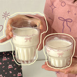 Popxstar Kawaii Bowknot Glass Cup Aesthetic Cute korean Cups For Cold Hot Coffee Juice Wine Milk Drinking Glasses Ice Cream Dessert Cup