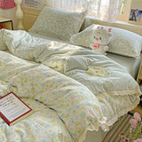 Popxstar  Floral Bedding Set Korean Style Duvet Cover Set Bed Linen Set Flat Sheets Set 2 Pillowcases Single Double Queen Size For Student