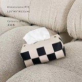 Popxstar Checkerboard Woven Tissue Box PU Leather Napkin Case Living Room Office Desktop Home Decoration Creative Paper Towel Cover