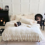 Popxstar  Vintage French Style Princess Lace Ruffles Carved Velvet Bedding Set Duvet Cover Bed Sheet/Fitted Sheet/Bed Skirt Pillowcases