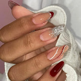 Popxstar  24Pcs Short Almond Press on nails French Tips Press on nails False Nails Simple Rose Full Cover Wearable Fake Nail Tips Art