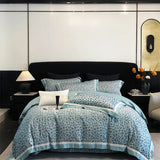 Popxstar  800TC Lyocell Cotton Soft Silky Luxury Bedding Set Leopard Print Wide Edge Duvet Cover Flat/Fitted Bed Sheet Pillowcases 4Pcs