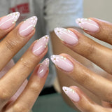 Popxstar 24pcs White Flower Fake Nail Tips Ins Yellow Pink Blush False Nails Wearable Full Cover European Almond Shaped Press on Nails