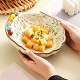 Ceramic Fruit Bowl with Fork Comfortable Grip Exquisite Shell Shape Fruit Plate Large Capacity Dessert Salad Bowl
