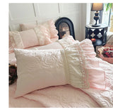 Popxstar  Rose Embossing Quilted Duvet Cover Set Vintage Lace Ruffles Pure Cotton Bedding Set Bed Sheet/Bed Skirt/Fitted Sheet Pillowcases