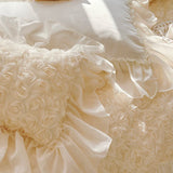 Popxstar  Two-thirds Rose Flowers Lace Princess Wedding Bedding Set 1200TC Egyptian Cotton Duvet Cover Flat/Fitted Bed Sheet Pillowcases