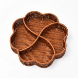 Imitation Rattan Serving Tray Round Shape Multi Compartment Snack Basket Sturdy Frame Hand‑Woven Dry Fruit Plate