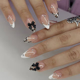 popxstar 24Pcs Pink French Style Fake Nails 3D Bowknot Designs Short Square Press on Nails Sweet Korean Fashion False Nail for Women Girl
