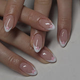 Popxstar  Nude Color Press On Nails 24Pcs Short Almond Fake Nails White French Tip Wearable False Nails Patches Women Girls DIY Manicure