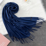 Popxstar Winter Female Scarf Cashmere Shawls Wraps Women Solid Long Hijab Stoles Pashmina Bufanda Tassel Autumn Lady Headband