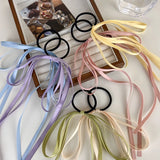 Popxstar Simple Color Bow Headdress For Woman Girls Tied Hair Long Ribbon Streamer Ponytail Head Rope Rubber Band Hair Decorate New